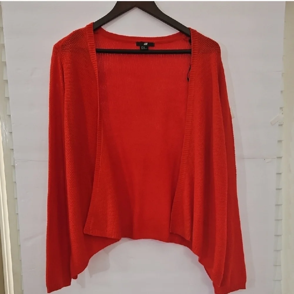 H&M Red Basket Weave Open Cardigan Womens Sz Med